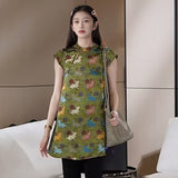 Summer national style new high-end embroidery design vest skirt women's new Chinese temperament printed silk A-shaped skirt N5007