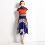 Spring and summer  new pleated suit women's short-sleeved printed T-shirt skirt fashion temperament two-piece set