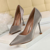 2025 1823-1  fashion banquet women's shoes, thin heels, high heels, satin, light mouth metal tip, sexy and thin single shoes
