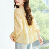 Cotton cocoon, ramie embroidered shirt, women's coconut leaf cardigan