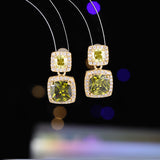 2025 New temperament square diamond colored treasure earrings women's super flash zircon earrings light luxury niche design high-end small earrings