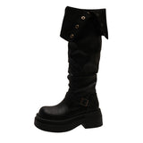2025  Brown British platform boots women's winter new knee thick heel premium stacking boots retro tall knight boots