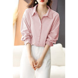 Factory direct sales white shirt women's long sleeves  spring clothing new medium and long loose top simple casual shirt