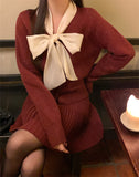 2025 popular autumn and winter loose long-sleeved temperament silver silk long-sleeved bow solid color knitted sweater sweater 25200