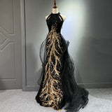 New evening dress black advanced sense slim temperament celebrity host neck fishtail skirt wedding toast dress spring