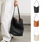 KAMAMES The Row Large-Capacity Bucket Bag Genuine Leather Lychee Pattern Tote Bag New Therow Shoulder Bag for Class Commuting