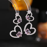 2025 S925 silver needle zircon inlaid earrings niche design heart-to-heart double love advanced sense sweet and fresh earrings