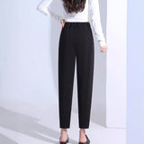 kamames Spring and Summer Cropped Pants High Waist Pocket Elastic Harem Pants Elastic Straight Draping Belly Covering Casual Pants Smoke Tube Women's Pants