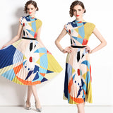 Pleated printed top set  summer dress, Popular fashion and thin skirt two-piece set chiffon wear