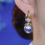 Purple pearl pendant temperament earrings light luxury high sense exquisite versatile celebrity wind ear buckle popular new earrings
