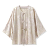 Popular new Chinese style flower branch printing disc button human silk shirt light luxury loose trousers set female M5071