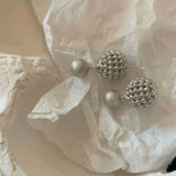 Retro temperament hollow size ball stud earrings women's 925 silver needles simple and fashionable one wear more earrings white earrings