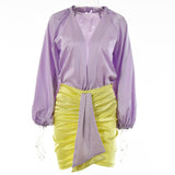 2025 Popular,  ins hot-selling  summer new suit women's sexy deep V long-sleeved onesie high waist hip skirt