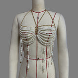 2025 Q4990Y  vest fashion multi-beaded Bra neck top small vest body chain chest chain set