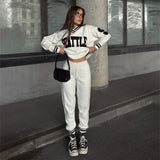 2025 Fashion Popular trade contrasting color collar letter collage sweater set women's high-end street sports long-sleeved sweater set