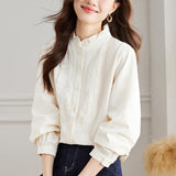 Factory direct sales  shirt women's long sleeves  spring clothes new thin design top temperament pure cotton shirt