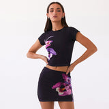 women's clothing popular summer new short-sleeved printed hip skirt set women's high-end suit two-piece skirt set