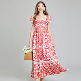 Popular trade women's clothing popular summer new product positioning printed V-neck high-waisted pendulum dress slim A-shaped skirt