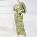 2025 High-quality women's clothing fashion dress women's spring and summer new printed bat sleeves to cover the belly and look thin and elegant long dress