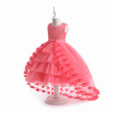 Kamames  In Stock Children's Evening Dress Girls' Western Style Puffy Gauze Princess Dress Flower Girl's Wedding Girl's Trailing Dress European and American Style