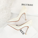 2025 6122-3  style fashionable and simple super high heel shallow mouth pointed head glossy patent leather versatile high heels women's shoes single shoes