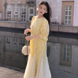 National style new Chinese women's clothing summer new butterfly fashion embroidered hem lace splicing dress women N4085