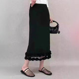 2025 spring Korean version fashionable versatile high waist rear split ruffle edge skirt medium and long temperament skirt women