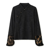 Autumn high-end new Chinese shirt  new national style embroidery cuffs gold splicing design top LZ808G