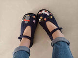 kamames Original Handmade Strong Sole Cloth Shoes Female Spring and Summer Thin Shoes Handmade Embroidery Word Buckle Cat round Head Slippers