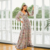 2025 high-end temperament long-sleeved V-neck long sequined banquet big pendulum evening dress bridesmaid dress women