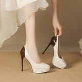 2025 136-6 Sexy color matching waterproof table single shoes temperament pointed head stiletto high heels women are not tired feet super high heels women