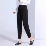 kamames Spring and Summer Cropped Pants High Waist Pocket Elastic Harem Pants Elastic Straight Draping Belly Covering Casual Pants Smoke Tube Women's Pants