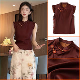 Guofeng high-end disc buckle stand-up collar vest women's clothing  summer new Chinese mulberry silk sleeveless vest N4058