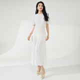 2025 hot sale bronzing dress design sense irregular pleated texture thin pleated long dress women's clothing