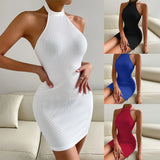 2024 Spring/Summer European and American Women's Clothing New Party Dress Sexy Backless Stand Collar Sleeveless Sheath Dress