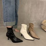 2025  Fashion high-heeled Martin boots  pointed bare boots retro spring and summer new brown short boots white thin women's boots