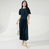 2025 hot sale bronzing dress design sense irregular pleated texture thin pleated long dress women's clothing