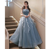 Bel canto solo performance suit student art test dress Mori host evening dress high-end light luxury niche blue
