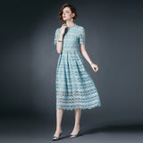 Popular trade women's clothing light luxury high sense fashion and thin hollow water-soluble lace medium and long dress