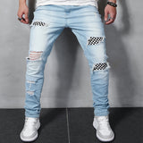 2025 Popularan Station INS Explosive Ripped Patch Pants 2025 Autumn and Winter Men's Ripped Slim Skinny Jeans Men