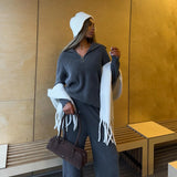 2025 Lazy style fashion semi-zipper casual sweater set women's high-end spring and autumn trend set women's two-piece set
