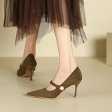 2025 811-B1 Sexy pointed stiletto high heels for women's winter 2025 new one-word suede pearl high heels for women