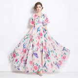 High-end  dress women's popular new design printing strap waist long chiffon vacation skirt