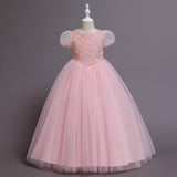 Kamames  Autumn New Girl Princess Children's Dress Color Mesh Costume for Piano Performance Baby Birthday Catwalk Puffy