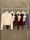 2025 popular autumn and winter loose long-sleeved temperament silver silk long-sleeved bow solid color knitted sweater sweater 25200