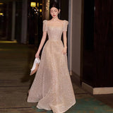 wedding dress 2025 new bridal temperament square collar super fairy fine flash out the door yarn slim and thin banquet evening dress
