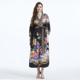 popular New women's clothing court style V-neck lantern sleeves painted and printed long-sleeved lady waist ruffle edge skirt