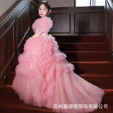 Kamames  Children's High-End Performance Costume Evening Dress Flower Girl Tail Little Girl Tulle Tutu Pink Princess Dress Catwalk Girl Dress