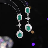 2025 New Chinese light luxury fashion emerald imitation chalcedony zircon earrings long high-end earrings female celebrity style stud earrings