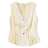 light luxury sexy sleeveless lace vest high waist slim wide leg trousers summer senior two-piece set N4003